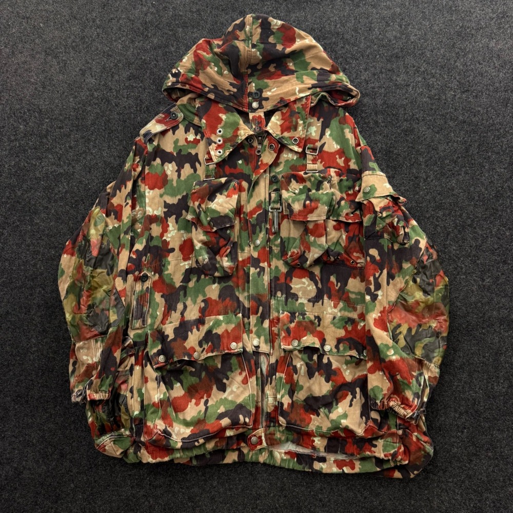 Vintage 70s Swiss Military Alpenflage M70 Camo Field Jacket Parka Hooded Size 56